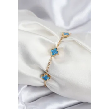 316l Çelik Gold Renk Buz Mavisi Baby Boy Yonca Kadın Bileklik