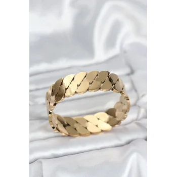 316L Çelik Gold Renk Ezme Zincir Model Kadın Kelepçe Bileklik