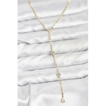 316L Çelik Gold Renk Ezme Zincir Model Y Kadın Kolye