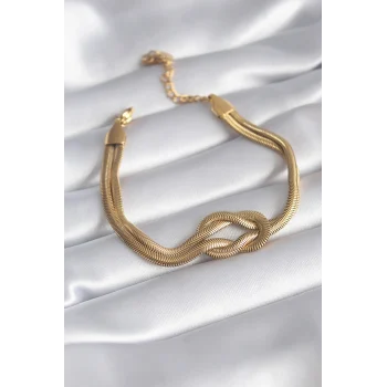 316l Çelik Gold Renk İtalyan Zincir Düğüm Model Kadın Bileklik