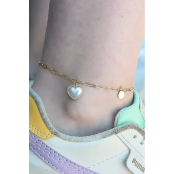 316L Çelik Gold Renk Kalp Model Kadın Halhal