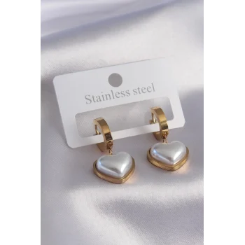 316L Çelik Gold Renk Kalp Model Kadın Küpe
