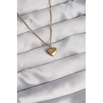 316L Çelik Gold Renk Kalp Model Love Kolye