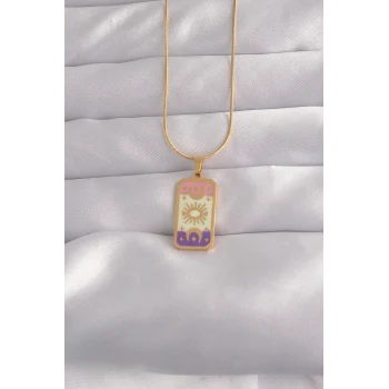 316L Çelik Gold Renk Karışık Mineli Ay Figür Tarot Kolye