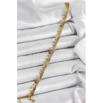 316L Çelik Gold Renk Karışık Renkli Kristal Taşlı Kadın Bileklik