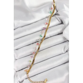 316L Çelik Gold Renk Kristal Karışık Renkli Taşlı Kadın Bileklik