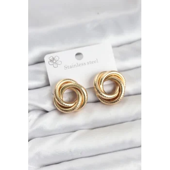 316L Çelik Gold Renk Lazerli Sarmal Halka Kadın Küpe