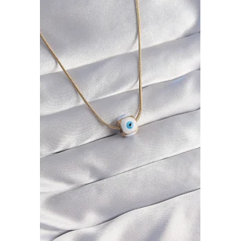 Çelik Gold Renk Mineli Nazar Model Kolye