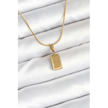 316L Çelik Gold Renk Mini Külçe Altın Model Kolye