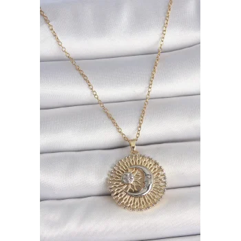 316L Çelik Gold Renk Mix Renk Ay Güneş Model Kadın Kolye