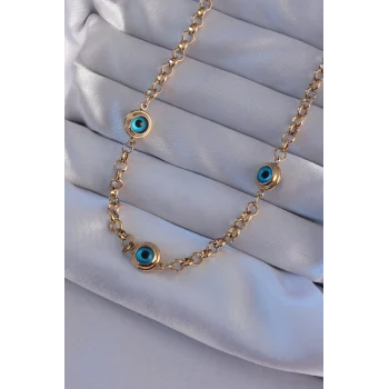 316L Çelik Gold Renk Nazar Boncuk Model Kolye