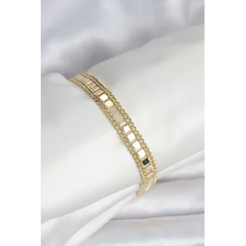 Çelik Gold Renk Pullu Zincir Model Kadın Bileklik