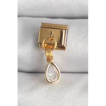 316L Çelik Gold Renk Sallantı Damla Zirkon Taşlı Nomination Charm