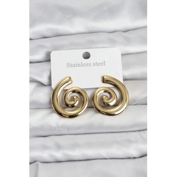 316L Çelik Gold Renk Sarmal Modelli Kadın Küpe