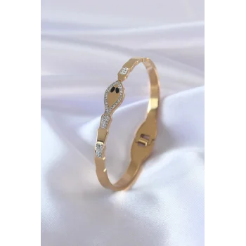 316l Çelik Gold Renk Yılan Model Zirkon Taş Detay Kadın Kelepçe