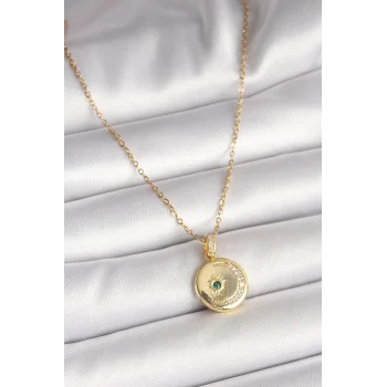 316l Çelik Gold Renk Zincir Zirkon Taş İşlemeli Hilal Yıldız İşlemeli Madalyon Model Kadın Kolye