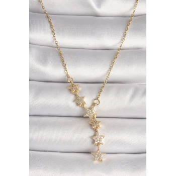 316L Çelik Gold Renk Zincir Zirkon Taşlı Yıldız Model Kadın Kolye