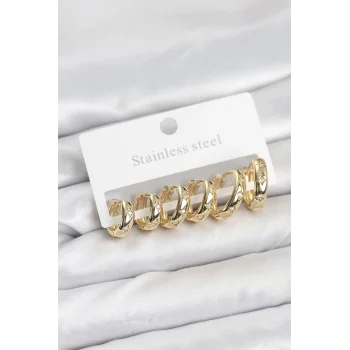 316L Çelik Gold Renk Zirkon Taşlı Kutup Yıldızı Model Halka Küpe Seti