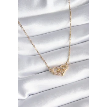 316L Çelik Gold Renk Zirkon Taşlı Model Kadın Kolye