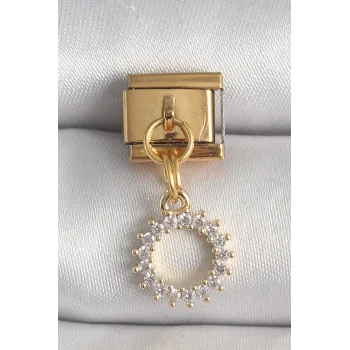 316L Çelik Gold Renk Zirkon Taşlı Sallantı Güneş Model Nomination Charm