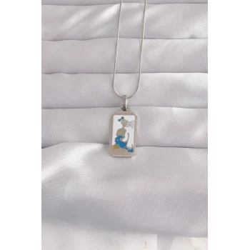316L Çelik Gümüş Renk Beyaz Mineli Kız Figür Tarot Kolye