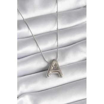 316l Çelik Gümüş Renk Bubble a Harf Model Kadın Kolye