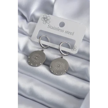 316L Çelik Gümüş Renk Göz İşleme Zirkon Taş Detay Kadın Küpe