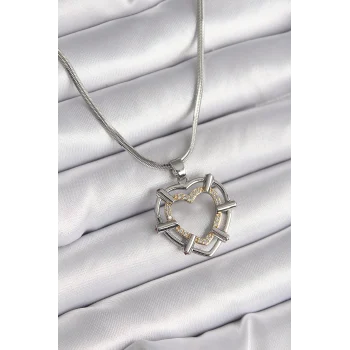 316l Çelik Gümüş Renk İtalyan Zincir Mix Renk Zirkon Taş Detay Kalp Model Kadın Kolye