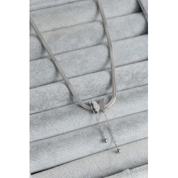 316l Çelik Gümüş Renk İtalyan Zincir Model Simli Kelebek Figür Kadın Kolye