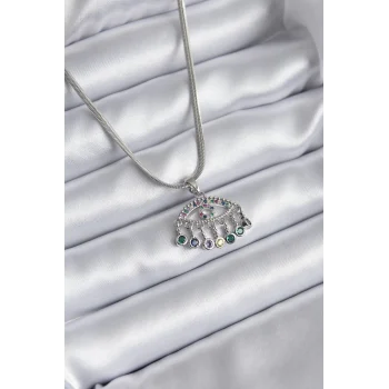 316L Çelik Gümüş Renk İtalyan Zincir Zirkon Taşlı Göz Figür Kadın Kolye