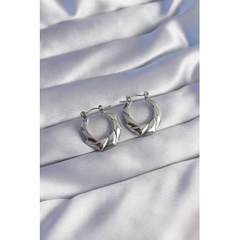 316L Çelik Gümüş Renk Kıvrımlı Görünüm Geometrik Model Küpe