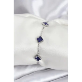 316L Çelik Gümüş Renk Lacivert Baby Boy Yonca Kadın Bileklik