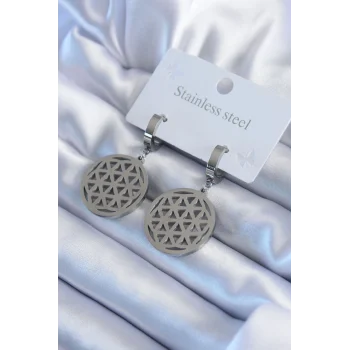 316l Çelik Gümüş Renk Lotus Model Kadın Küpe