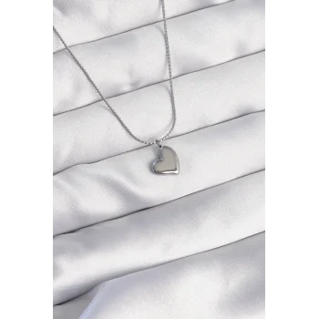 316l Çelik Gümüş Renk Minimal Kalp Tasarımlı Kolye