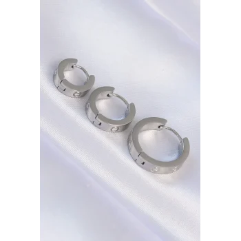 316L Çelik Gümüş Renk Model 3lü Halka Küpe