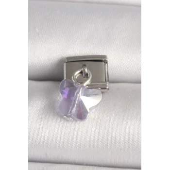 316L Çelik Gümüş Renk Mor Zirkon Taşlı Nomination Charm