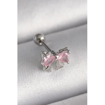316L Çelik Gümüş Renk Pembe Zirkon Taşlı Fiyonk Tragus Piercing