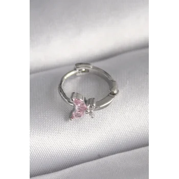 316L Çelik Gümüş Renk Pembe Zirkon Taşlı Kelebek Model Tragus Piercing