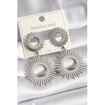 316L Çelik Gümüş Renk Sallantı Güneş Model Kadın Küpe