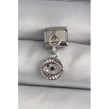 316L Çelik Gümüş Renk Sallantı Zirkon Taşlı Göz Model Nomination Charm
