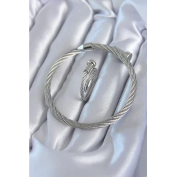 316l Çelik Gümüş Renk Sarmal Model Erkek Bileklik Yüzük Kombini