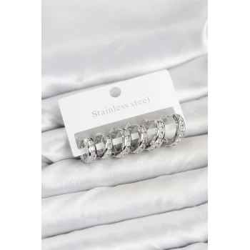 316L Çelik Gümüş Renk Su Yolu Halka Küpe Seti