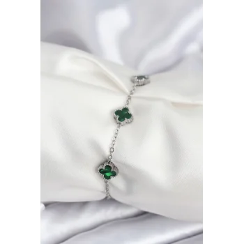 316L Çelik Gümüş Renk Yeşil Baby Boy Yonca Kadın Bileklik