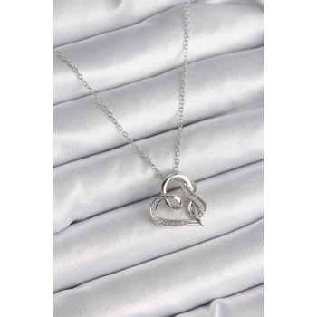 316l Çelik Gümüş Renk Zincir Zirkon Taş Detaylı Kalp Model Sonsuzluk Detay Kadın Kolye