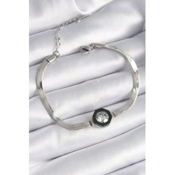 316l Çelik Gümüş Renk Zirkon Taşlı İtalyan Zincir Model Kadın Bileklik