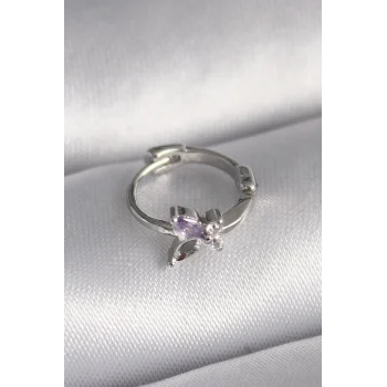 316L Çelik Gümüş Renk Zirkon Taşlı Kelebek Model Tragus Piercing