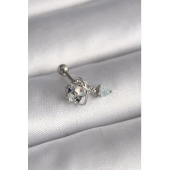 316L Çelik Gümüş Renk Zirkon Taşlı Sallantı Kalp Detay Tragus Piercing