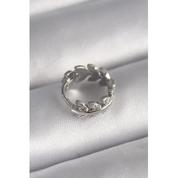316L Çelik Gümüş Renk Zirkon Taşlı Yaprak Model Tragus Piercing