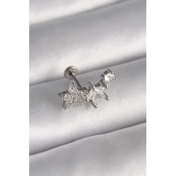 316L Çelik Gümüş Renk Zirkon Taşlı Yıldız Model Tragus Piercing