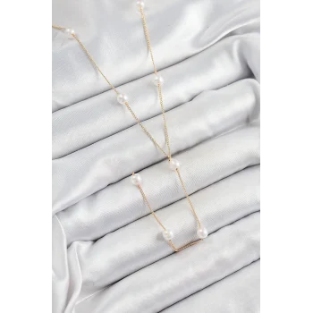 Pirinç İnci Figürlü Y Model Gold Renk Kadın Kolye